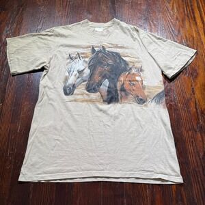 Vintage Las Vegas Horse‎ T Shirt Mens XL Tan USA Graphic Single Stitch